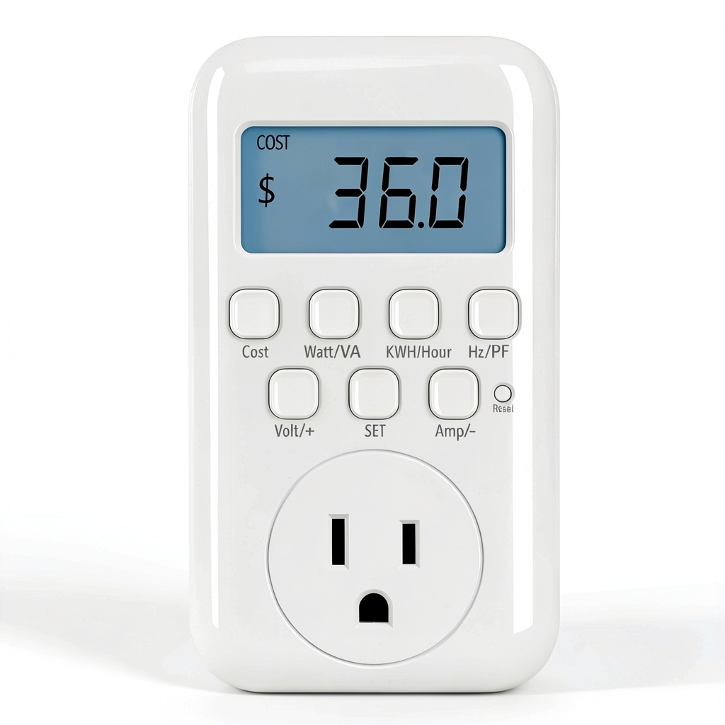 HBN Watt Meter Plug displaying energy data on a backlit screen